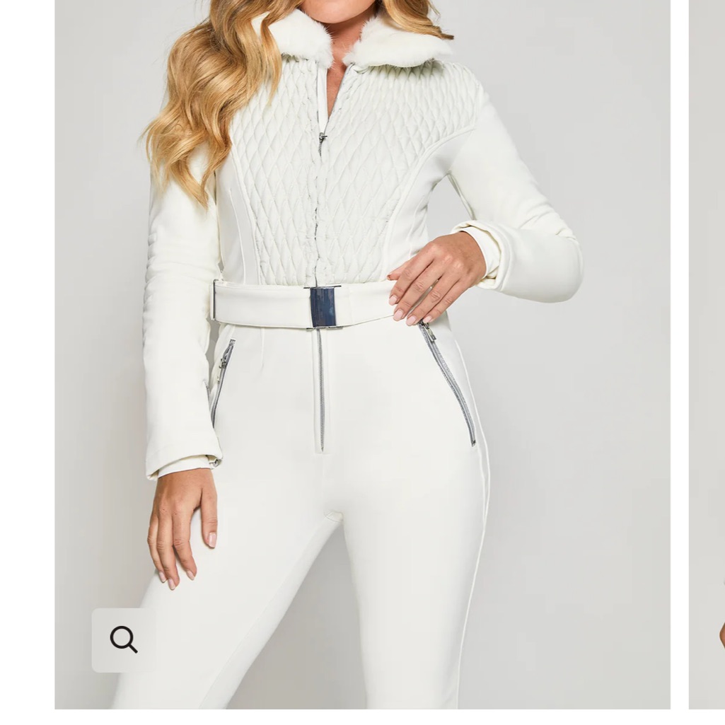 Women’s Quilted Faux-Fur Collar Jumpsuit - White — image 3 of 6